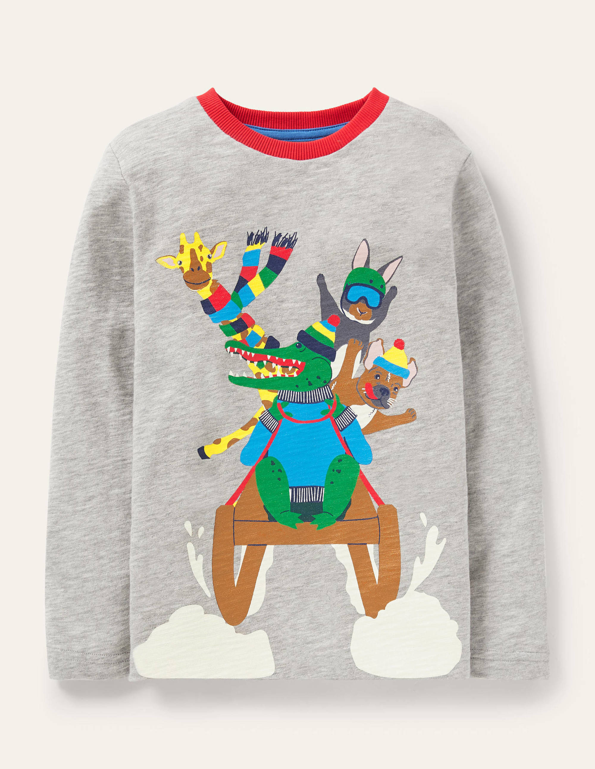 Animal Snow Sports T-Shirt - Grey Marl Sled Dog Design - Cozy Winter Apparel for Skiing, Snowboarding & Outdoor Adventures
