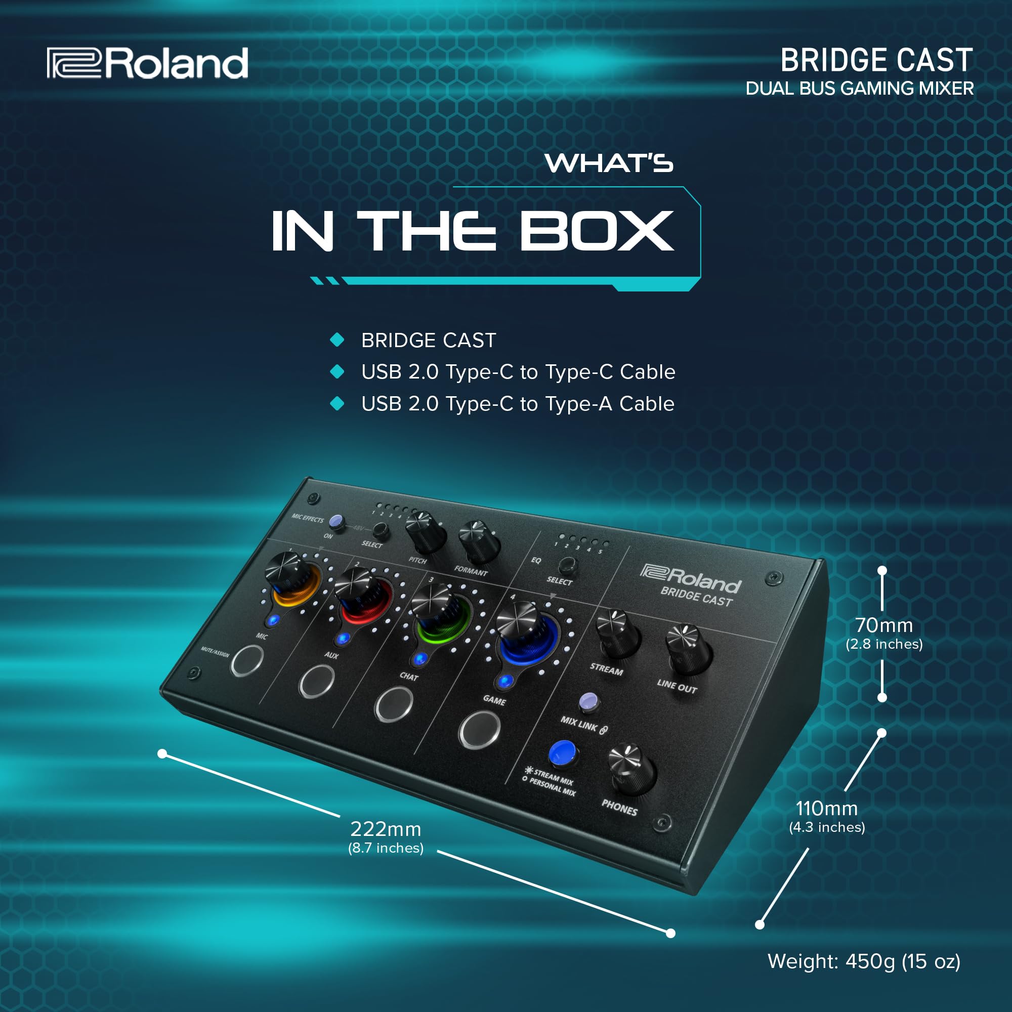 Roland BRIDGE CAST Dual Bus Gaming Mixer in Ice White - Professional Audio Streaming Interface & Mixer for Online Gamers & Content Creators | 32-Bit Hardware DSP | USB-C Windows/Mac Compatible | XLR Mic Input | Perfect for Twitch Streaming, Podcasting & Esports Tournaments