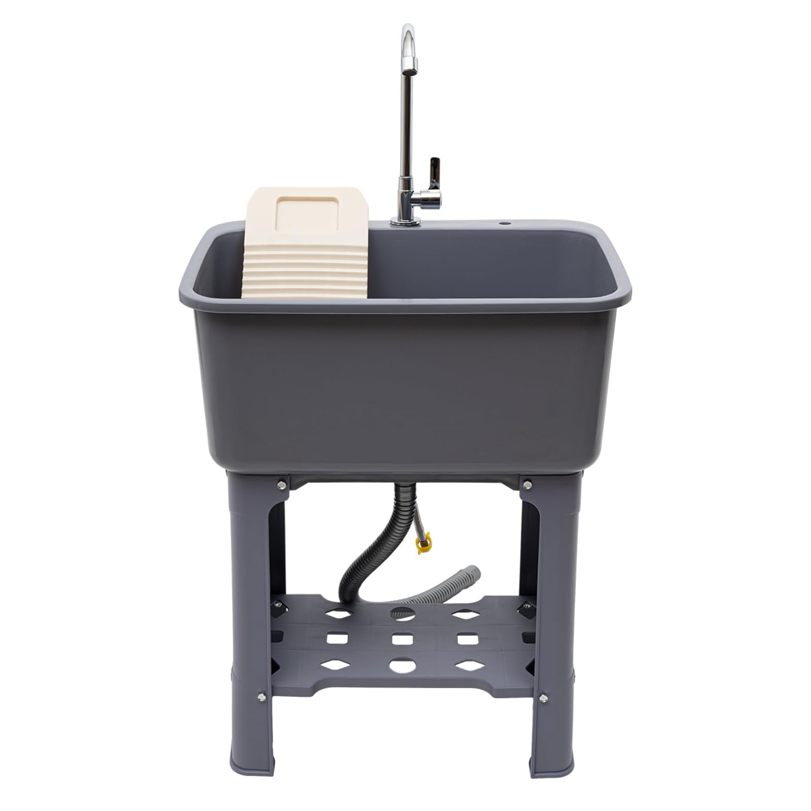 Freestanding Laundry Sink with Washboard - Plastic Utility Tub for Garage, Basement & Garden Use