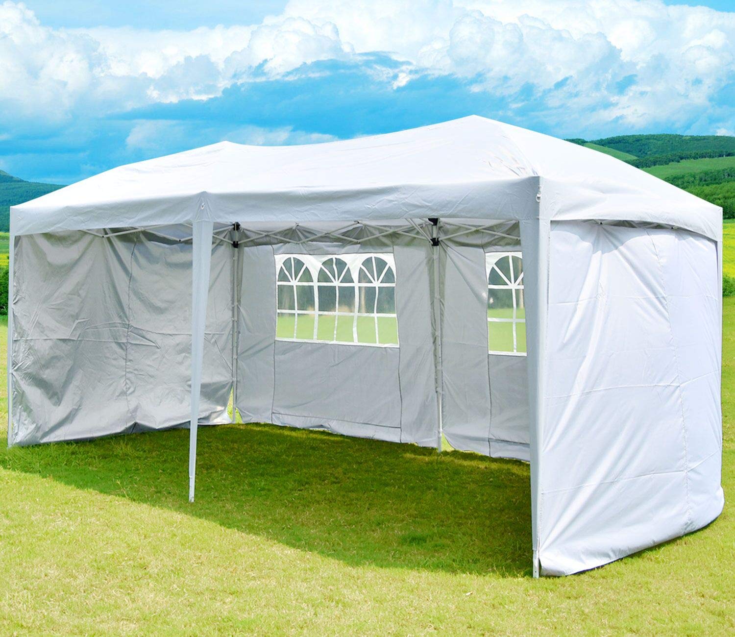 Easyzon 10x20FT Heavy Duty Pop Up Canopy Tent - Commercial Grade White Gazebo Pavilion with Sidewalls for Outdoor Events, Parties & Markets | Weather Resistant Instant Shelter for Weddings, Flea Markets & Backyard Gatherings
