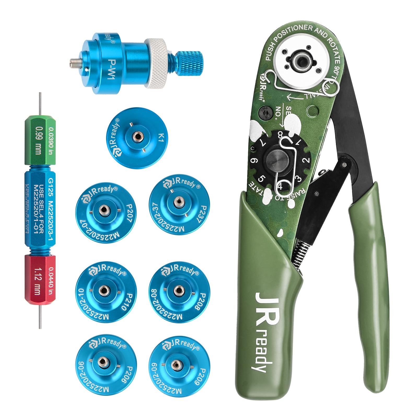 JRready ST2060-AS2G M22520 Aviation Crimp Tool Kit with 7 Positioners & G125 Gauge - 20-32AWG Miniature Connector Crimper for Solid Barrel Contacts in Electronic Systems - Perfect for Aircraft Wiring, Avionics Repair, and Electronics Manufacturing