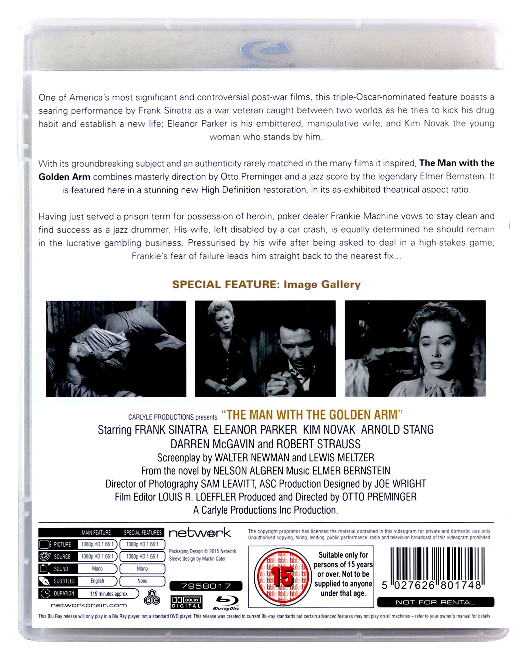 The Man With The Golden Arm Blu-ray (UK Import) - Classic Film Noir Drama for Movie Collectors & Film Enthusiasts