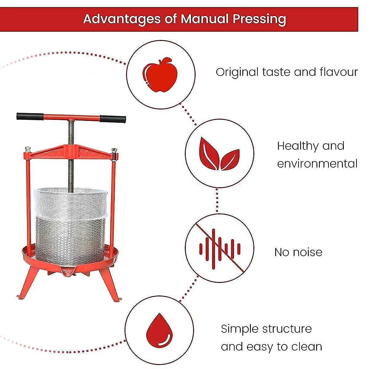 Premium Manual Fruit Wine Press & Crusher - 100% Natural Apple, Grape & Berry Juice Maker for Home Kitchen | Perfect for Homemade Wine, Cider & Fresh Juices