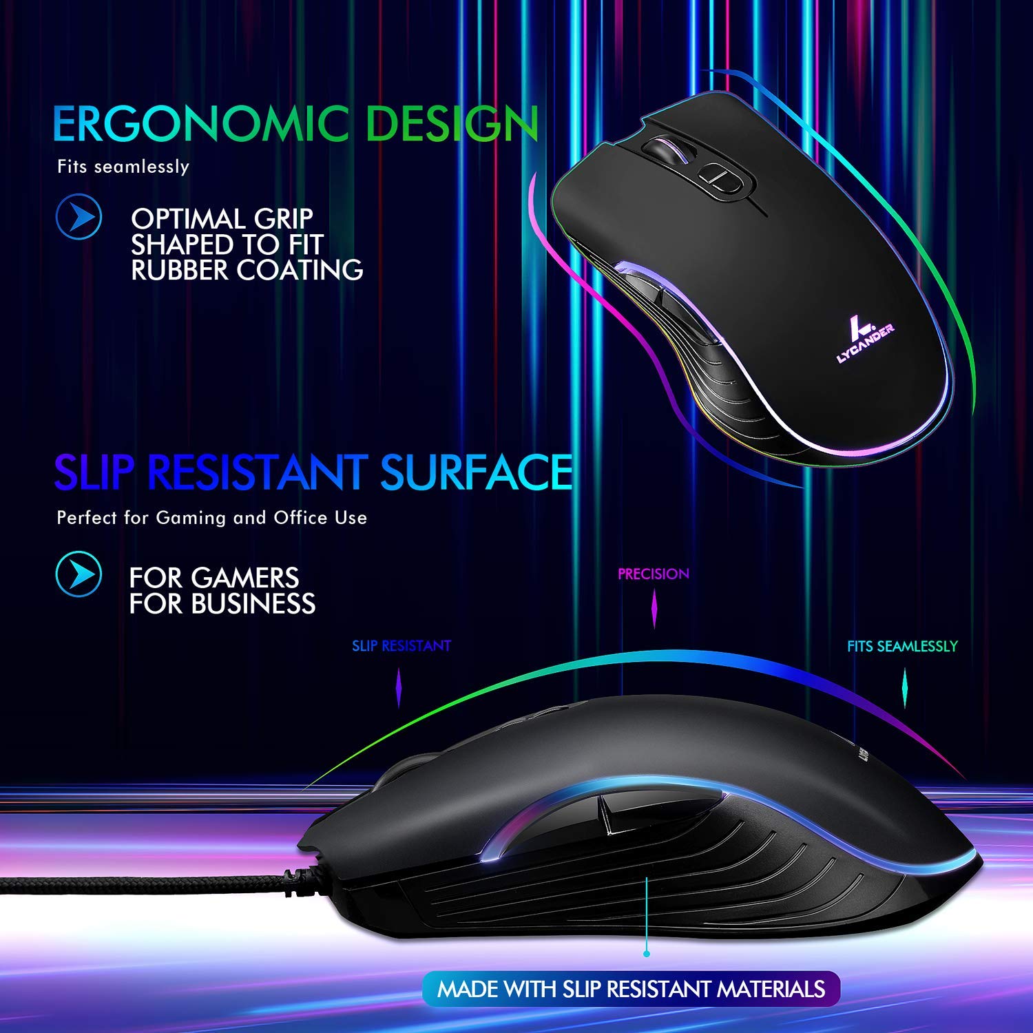 LYCANDER RGB Gaming Keyboard and Mouse Combo - Wired USB Mechanical Keyboard with 19 Anti-Ghosting Keys, 1.8m Cable & Gaming Mouse with 6400 DPI, 7 Buttons - Perfect for PC Gaming, Office Work, and Esports (UK Layout)