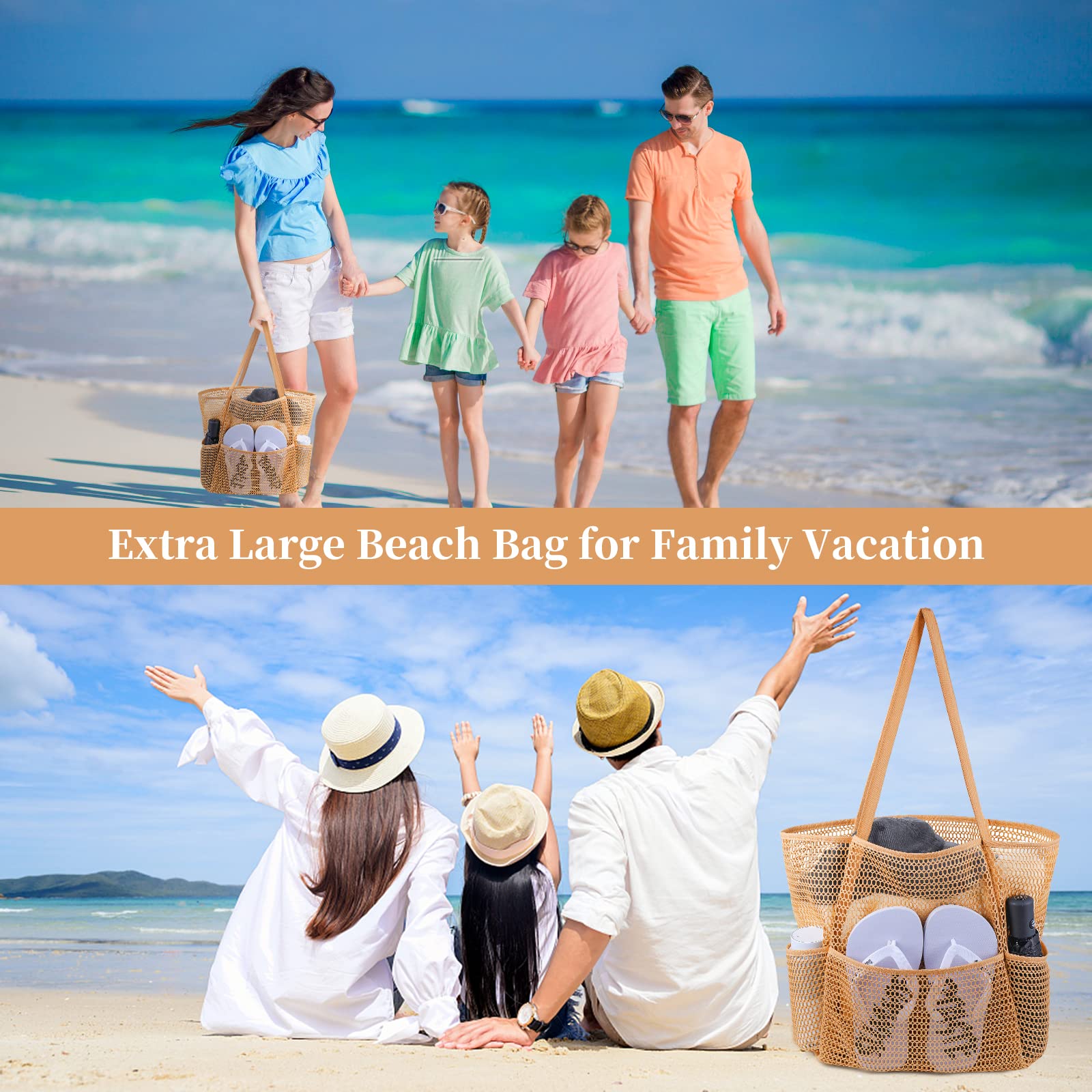 VADOO Large Mesh Beach Tote Bag for Women - Waterproof Shoulder Handbag for Swimming, Vacation, Picnic, Pool & Beach Day Essentials - Perfect for Summer Travel, Gym & Outdoor Activities