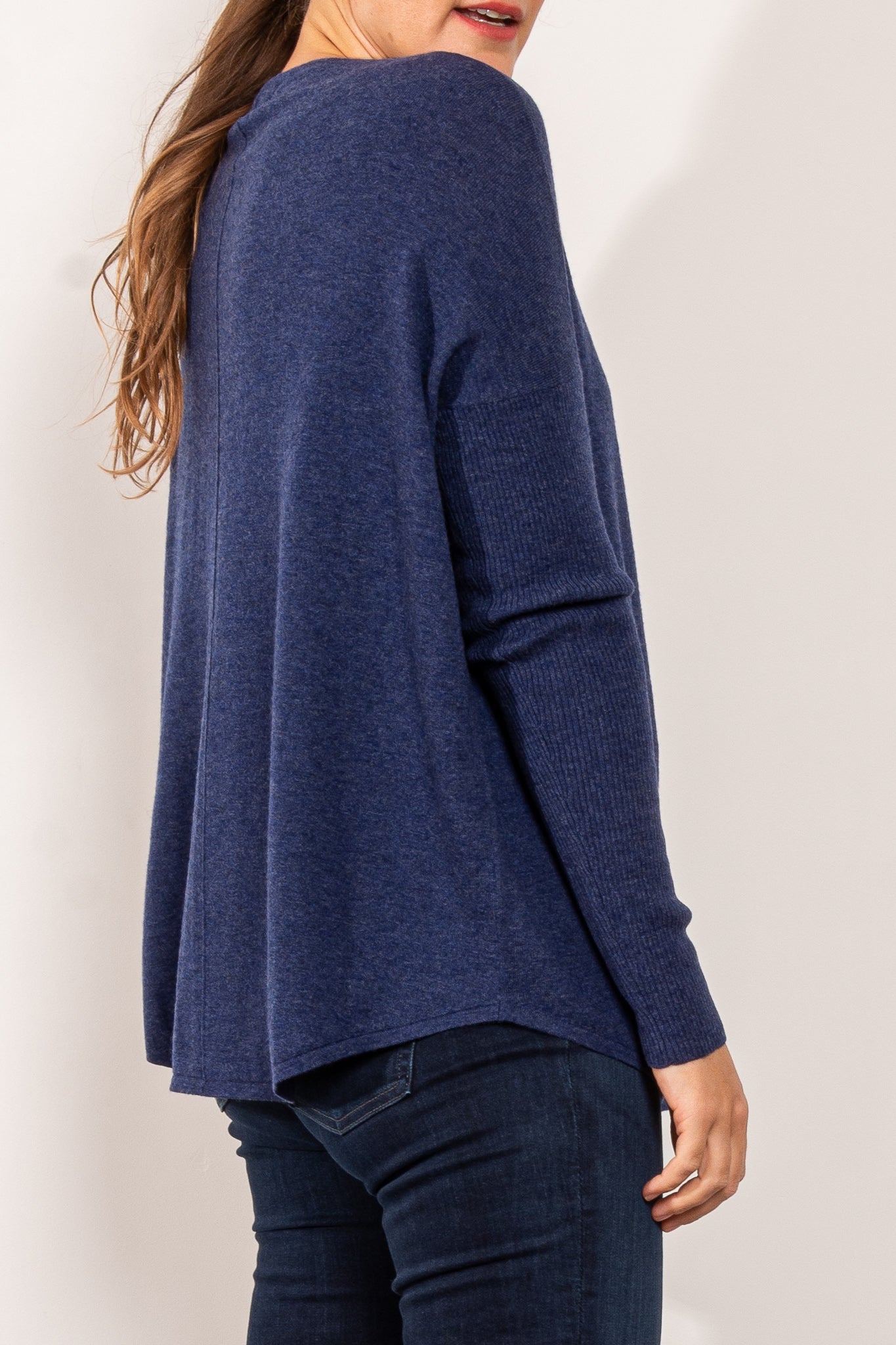 Bridge & Lord Curved Hem Crew Neck Sweater for Women - Soft Knit Pullover for Casual Wear & Office Outfits