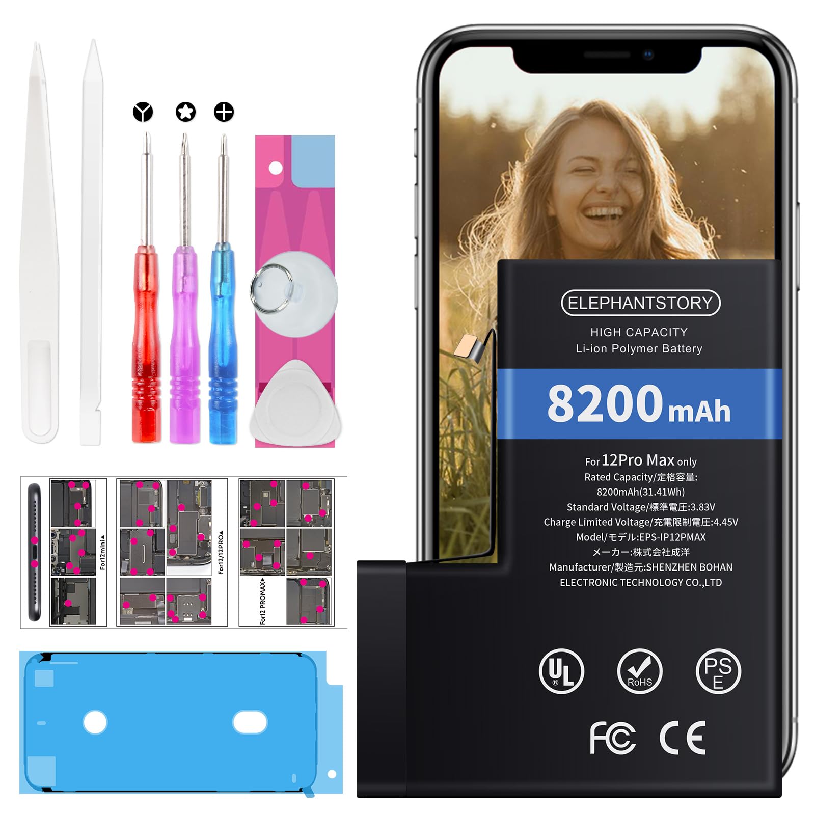 High Capacity 8200mAh Replacement Battery for iPhone 12 Pro Max (Model A2410/A2411/A2412) - 0 Cycle Internal Battery with Full Repair Tool Kit - Perfect for Travel, Outdoor Activities & Heavy Usage Scenarios