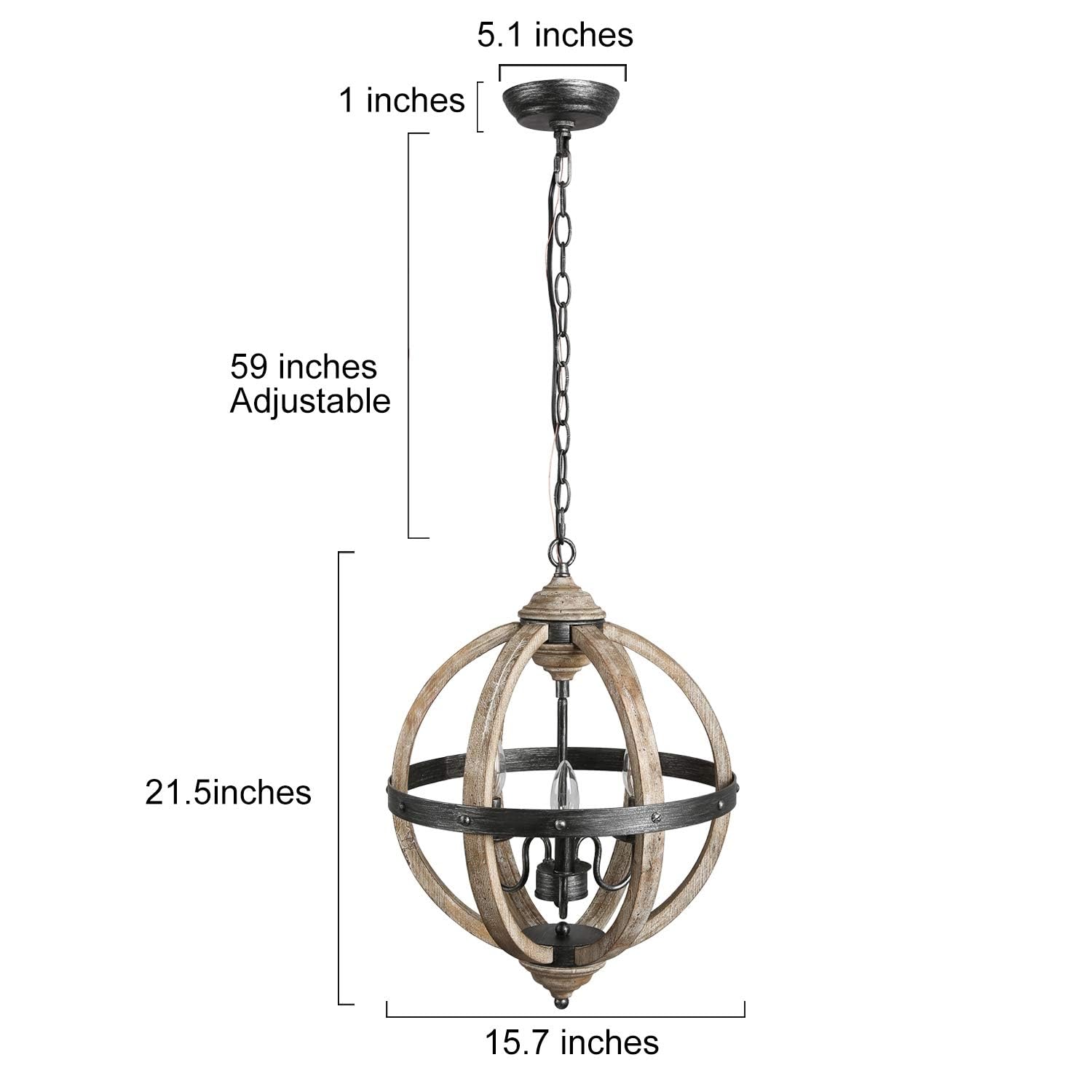 KSANA Rustic Farmhouse Chandelier - 15.7