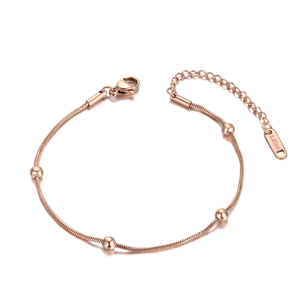 Bohemian Style Titanium Stainless Steel Beaded Charm Bracelet for Women - Trendy Rose Gold Adjustable Beach Jewelry for Summer Vacation, Party & Everyday Wear