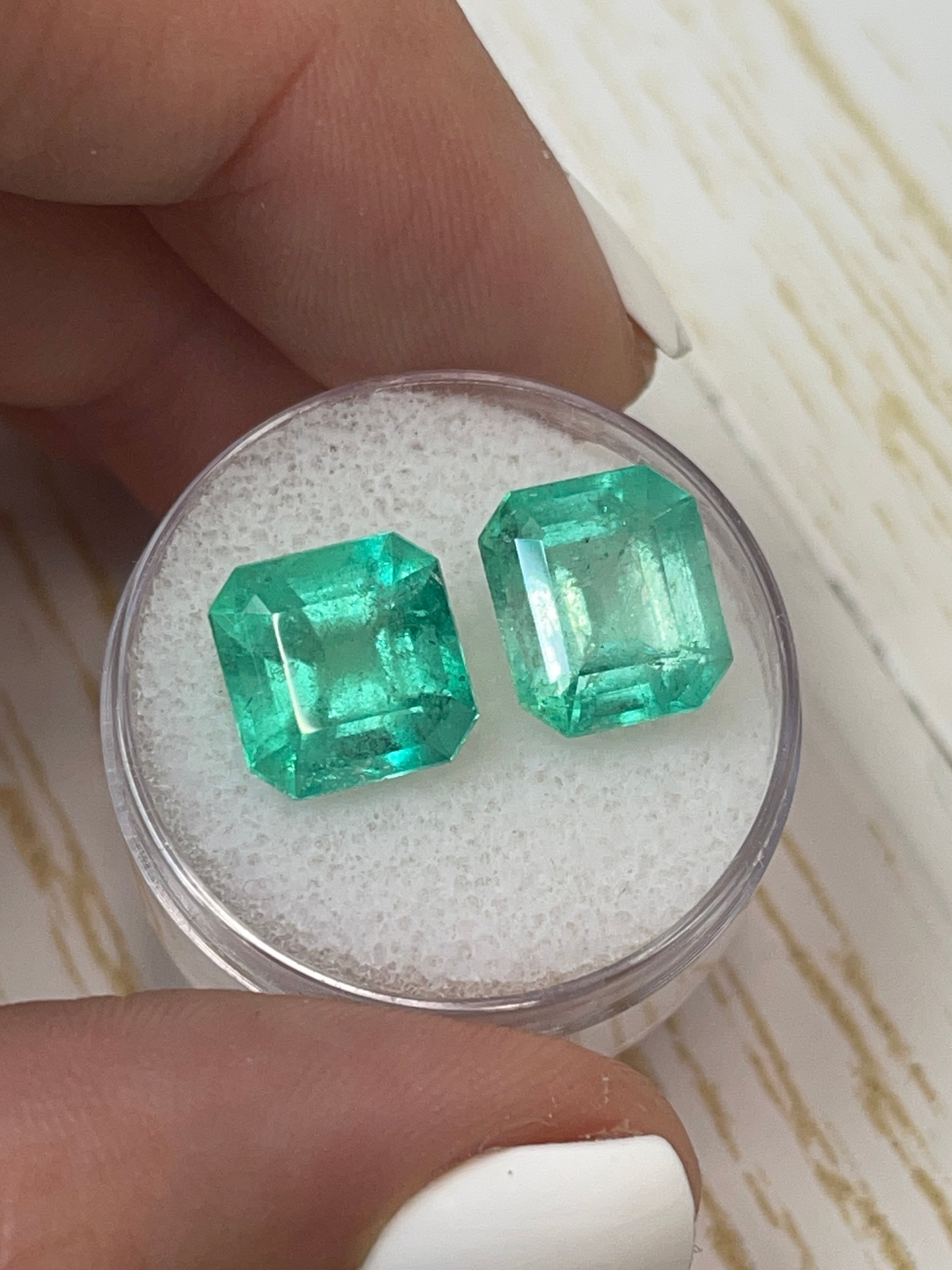 8.01tcw 10x9.5mm Matching Pair Natural Colombian Emerald Gemstones - Asscher Cut Loose Green Emeralds for Jewelry Making, Engagement Rings & Luxury Gifts