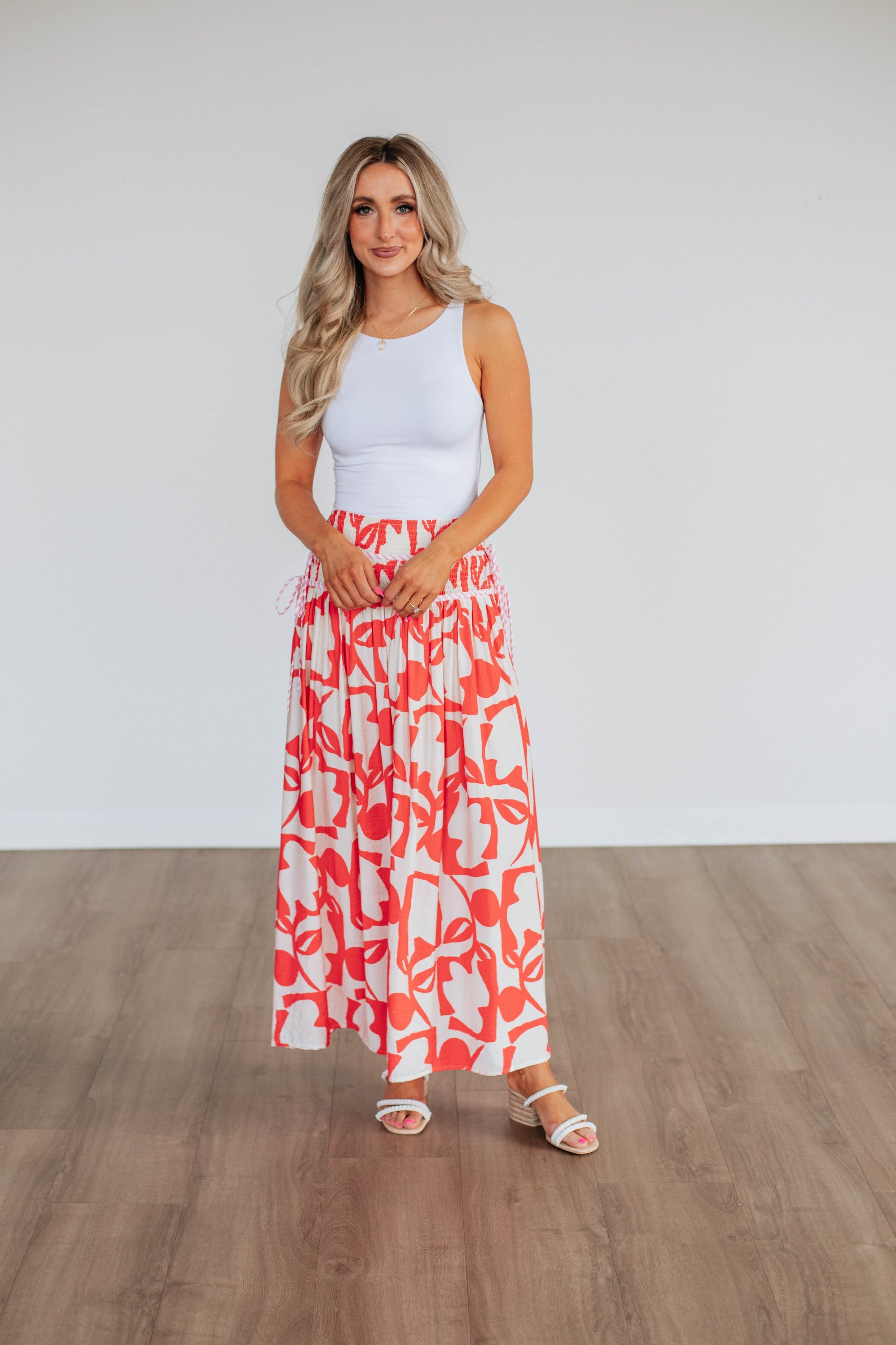 Ambria Maxi Skirt - Floral Print, Boho Style, Elastic Waist, Lightweight Fabric for Women | Perfect for Beach, Summer Outfits & Casual Wear
