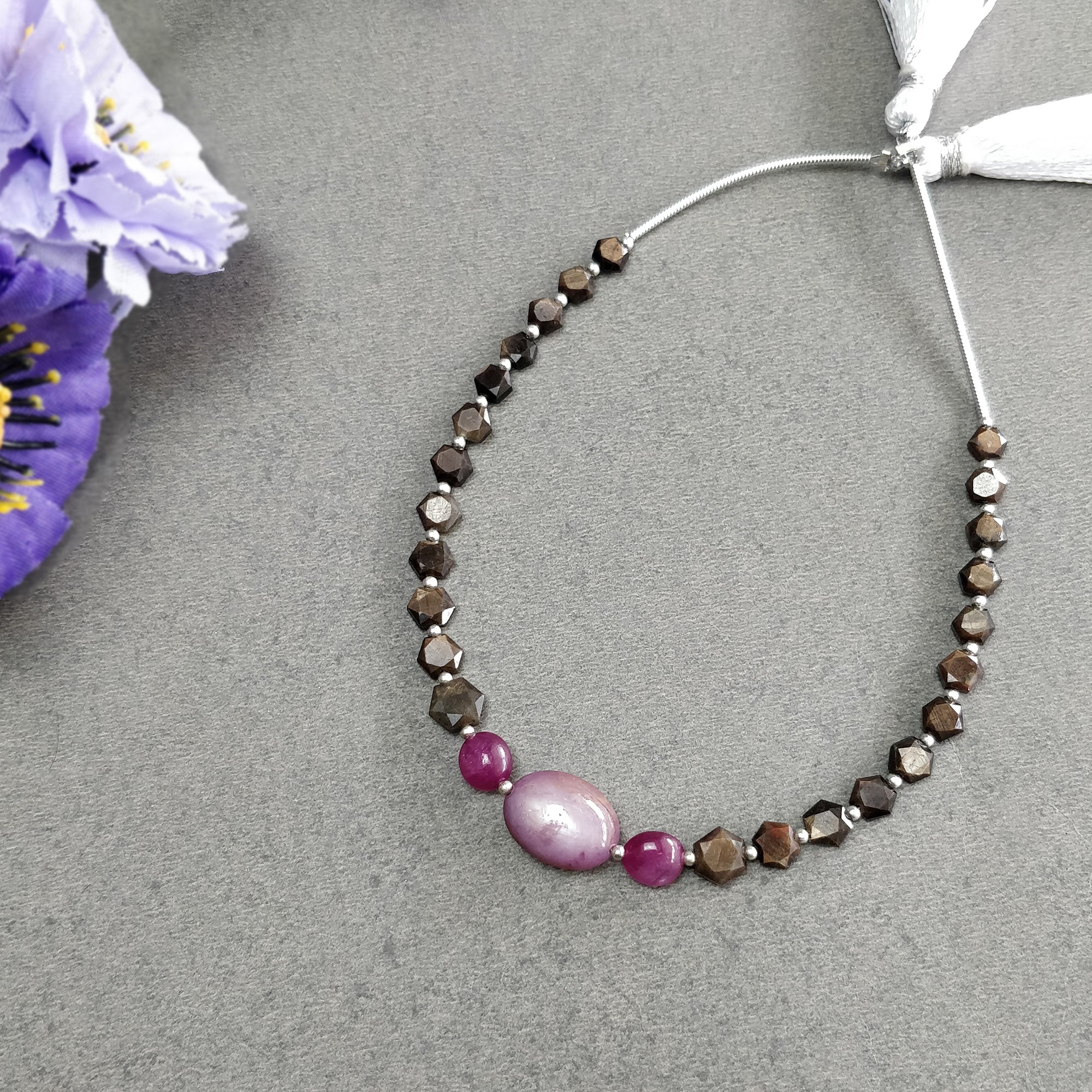 Natural Chocolate Sapphire & Star Ruby Gemstone Cabochon Loose Beads - 28.60cts Hexagon & Oval Shape (4.5x4mm to 13.5x10mm) for Jewelry Making, DIY Crafts, and Healing Crystal Collections