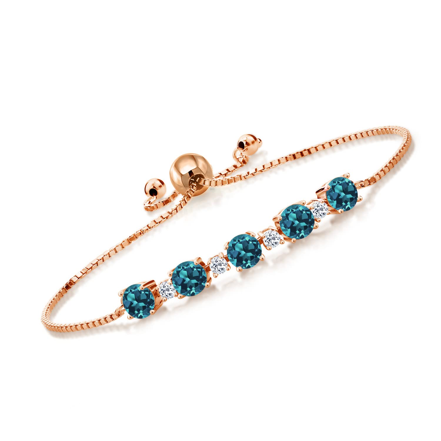 3.84 Ct London Blue & White Topaz Tennis Bracelet for Women - 18K Rose Gold Plated Sterling Silver - Elegant Jewelry Gift for Anniversary, Birthday & Special Occasions