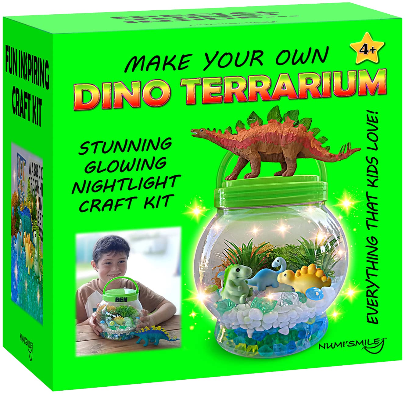 DIY Light-Up Dinosaur Terrarium Kit with Painting - STEM Educational Arts & Crafts for Kids Ages 4-10 - Creative Night Light Project for Bedroom Decor & Dinosaur Party Favors