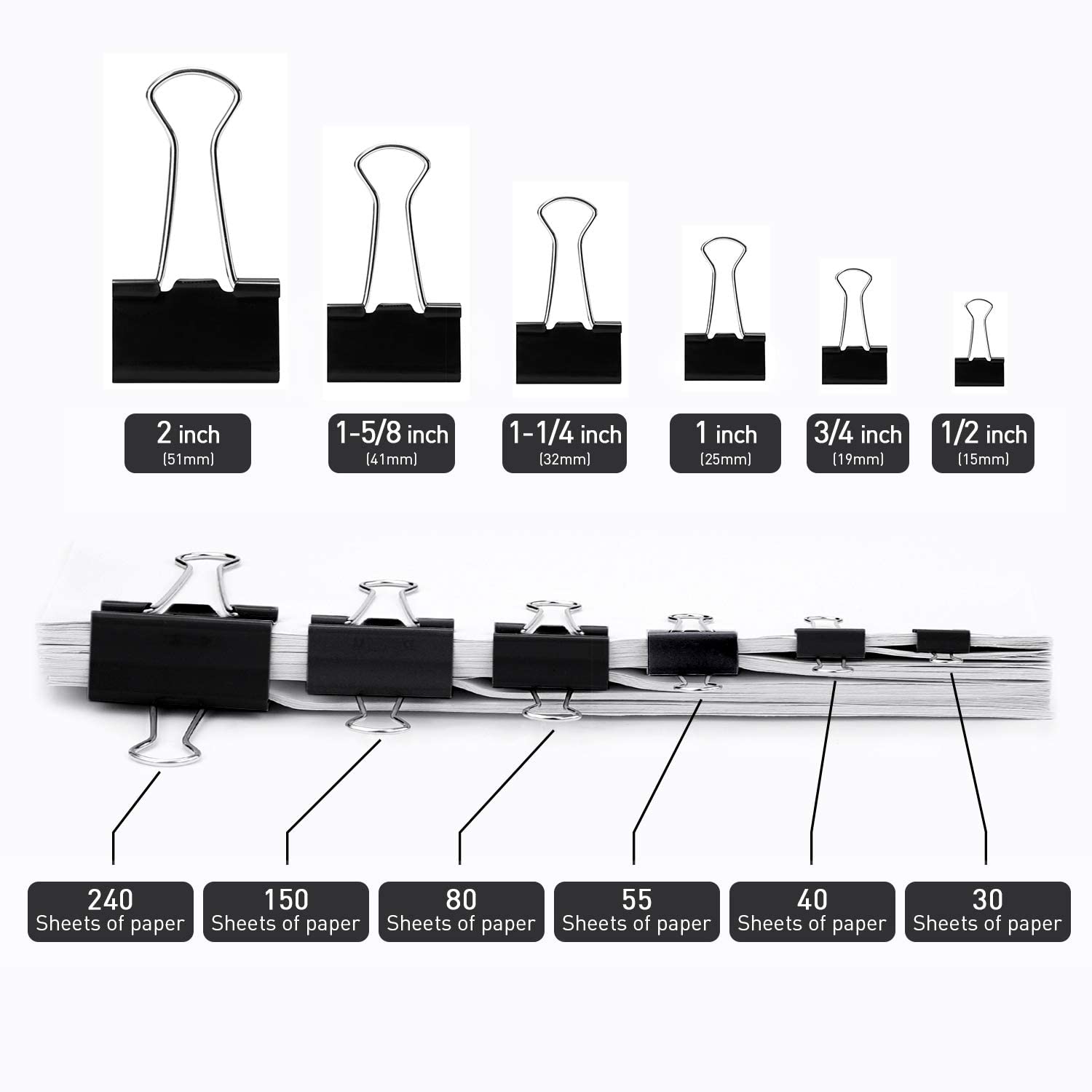 1 Inch (25mm) Black Binder Clips - 48 Pack Small Office Paper Clips with 0.47 Inch Capacity | Perfect for Organizing Documents, School Projects & Office Supplies