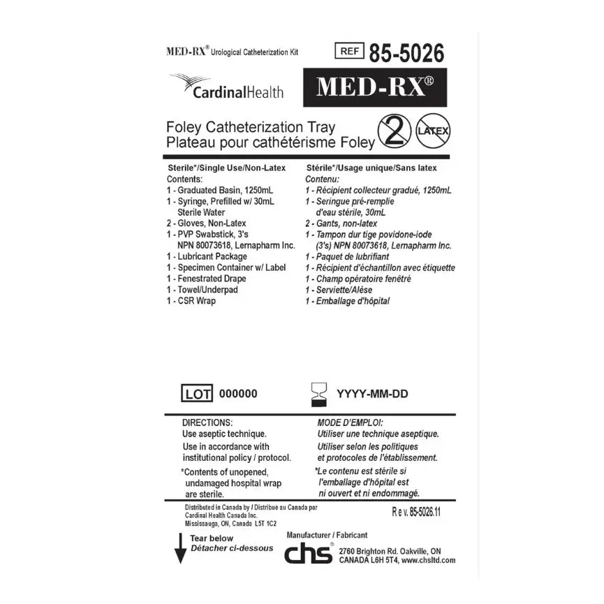 Med Rx Foley Catheterization Tray 30CC - Sterile Urinary Catheter Kit for Hospital & Home Care - Ideal for Urology Procedures & Patient Catheterization
