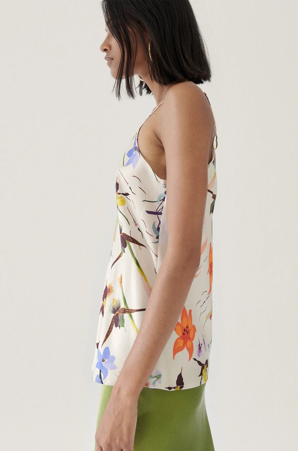 Bias Cut Cami Top in Hazelnut with Lost Flowers Print - Perfect for Layering, Summer Outfits & Boho Fashion