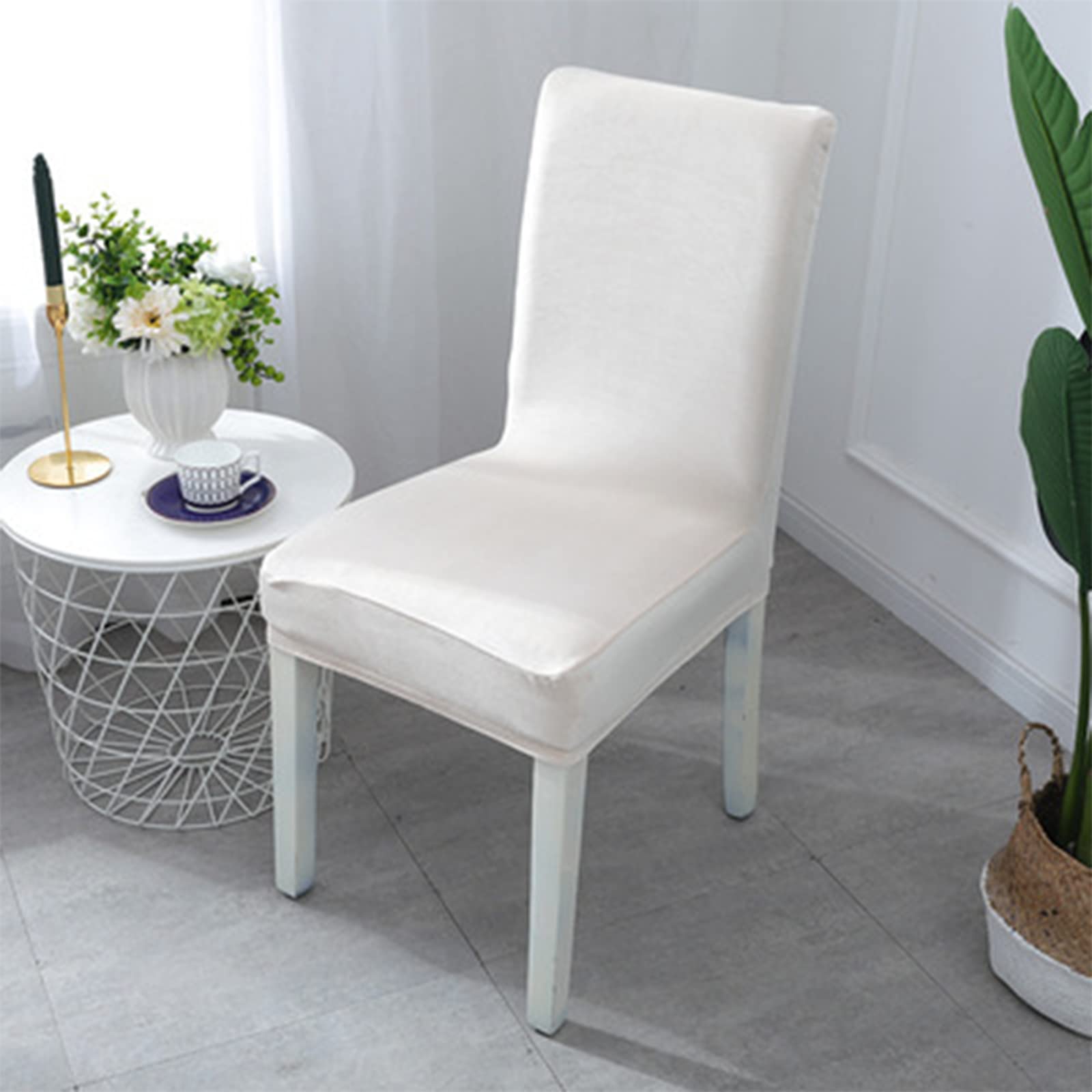 Stretchy Velvet Dining Chair Covers - Elastic Spandex Slipcovers for Restaurants, Hotels, Parties & Banquets - Washable Off White Chair Protectors (Set of 6) | Perfect for Home Dining Rooms, Wedding Receptions & Event Decor