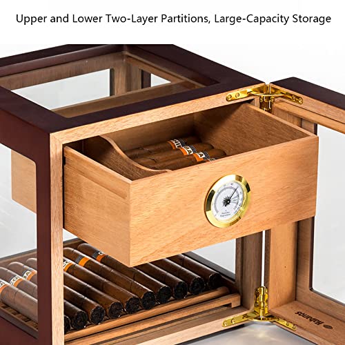 Premium Handmade Cedar Wood Cigar Box with Drawer & Glass Display - 5-Sided Cuban Cigar Case with Built-In Hygrometer - Holds 60-80 Cigars - Perfect Gift for Men (Black) - Ideal for Cigar Collectors & Aficionados at Home or Office