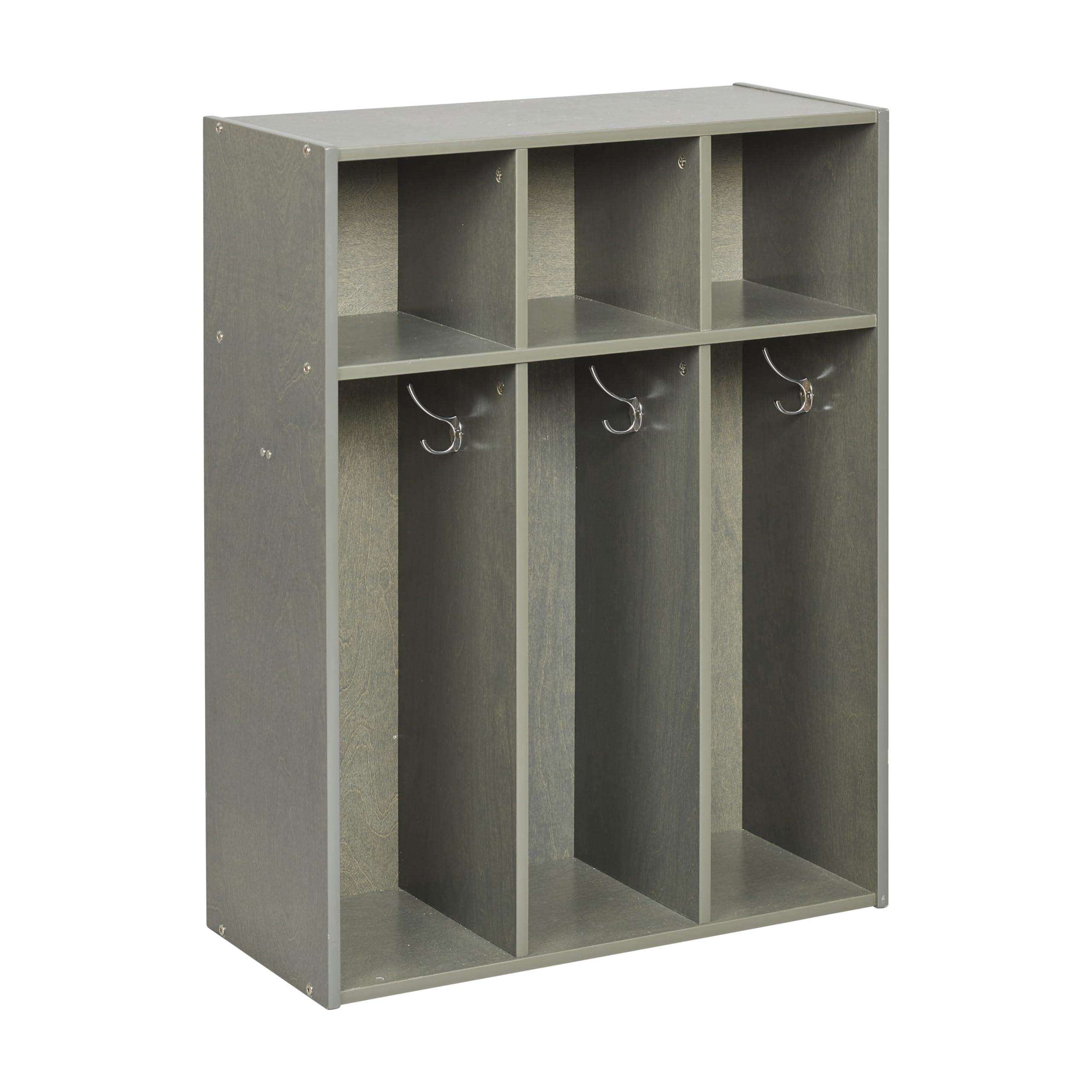 ECR4Kids Streamline 3-Section Coat Locker for Toddlers - Grey Wash Kids Furniture for Daycare, Preschool & Home Organization