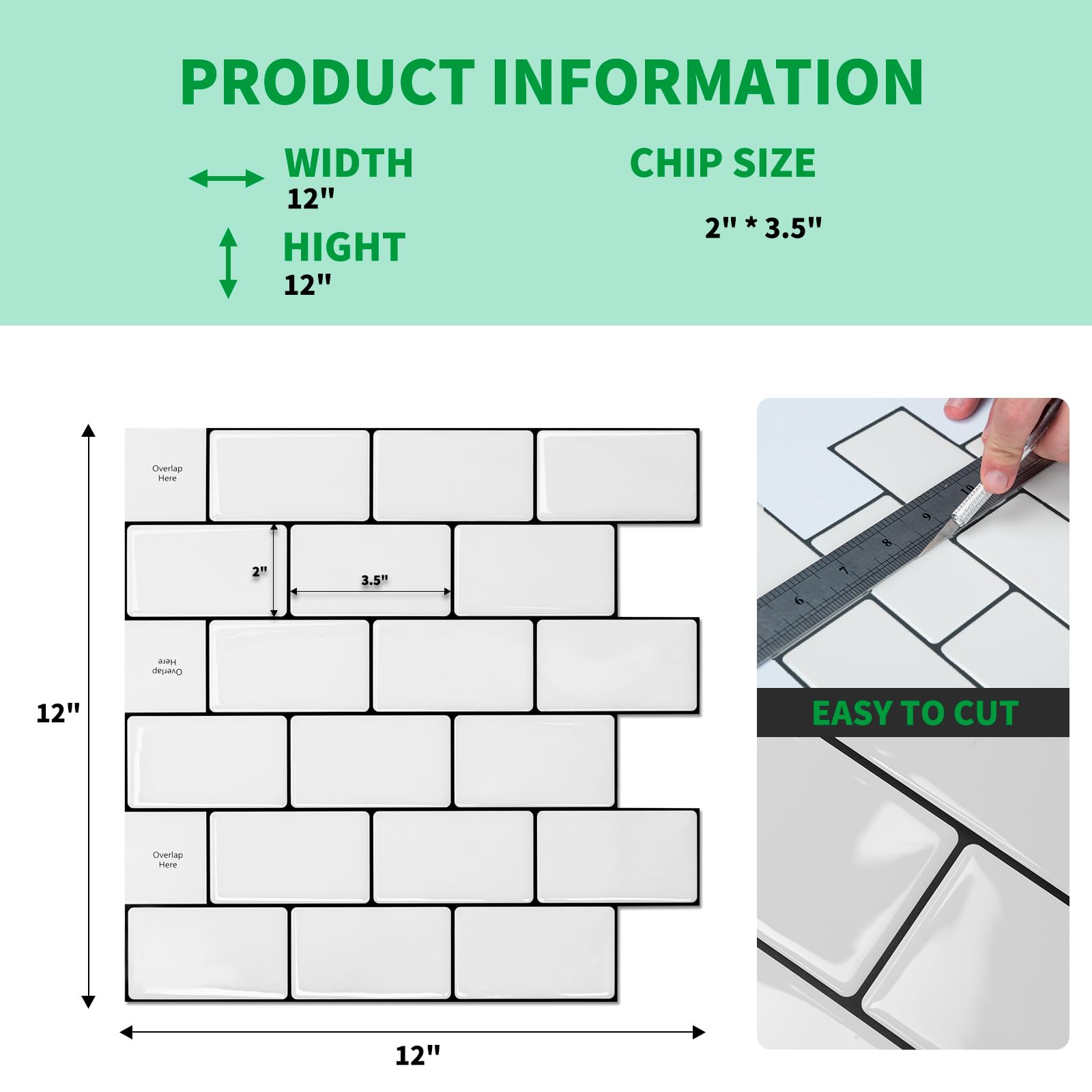 Self-Adhesive Peel and Stick Backsplash Tile for Kitchen - White Subway Tile with Black Grout - Easy DIY Wall Decor for Backsplash, Bathroom, Laundry Room & RV Renovation