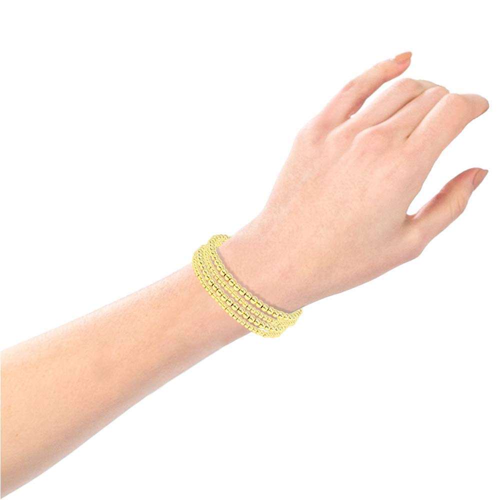SM Stainless Steel Gold Silver Rose Gold Beaded Ball Bracelets 4PCS Set for Women - Stretchable Elastic Bracelet (4mm+3mm) - Perfect for Casual Wear, Parties & Gifts