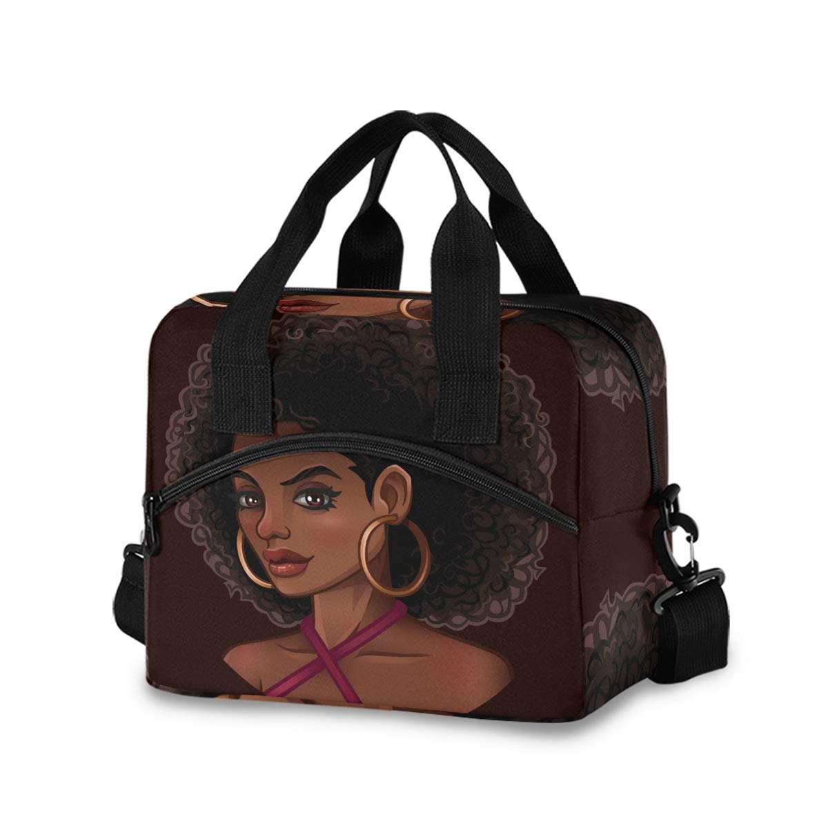 Insulated Reusable Lunch Bag for Women & Girls - Stylish African American Design with Detachable Shoulder Strap, Leakproof Lunch Box for School, Office & Picnics | Perfect for Work, College & Outdoor Activities