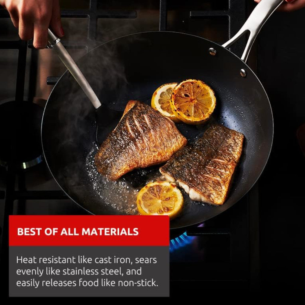 LAGOSTINA L700040128 28cm Blue Carbon Steel Skillet - Professional Non-Stick Frying Pan for Searing, Sauteing & Stir-Frying - Perfect for Home & Restaurant Cooking