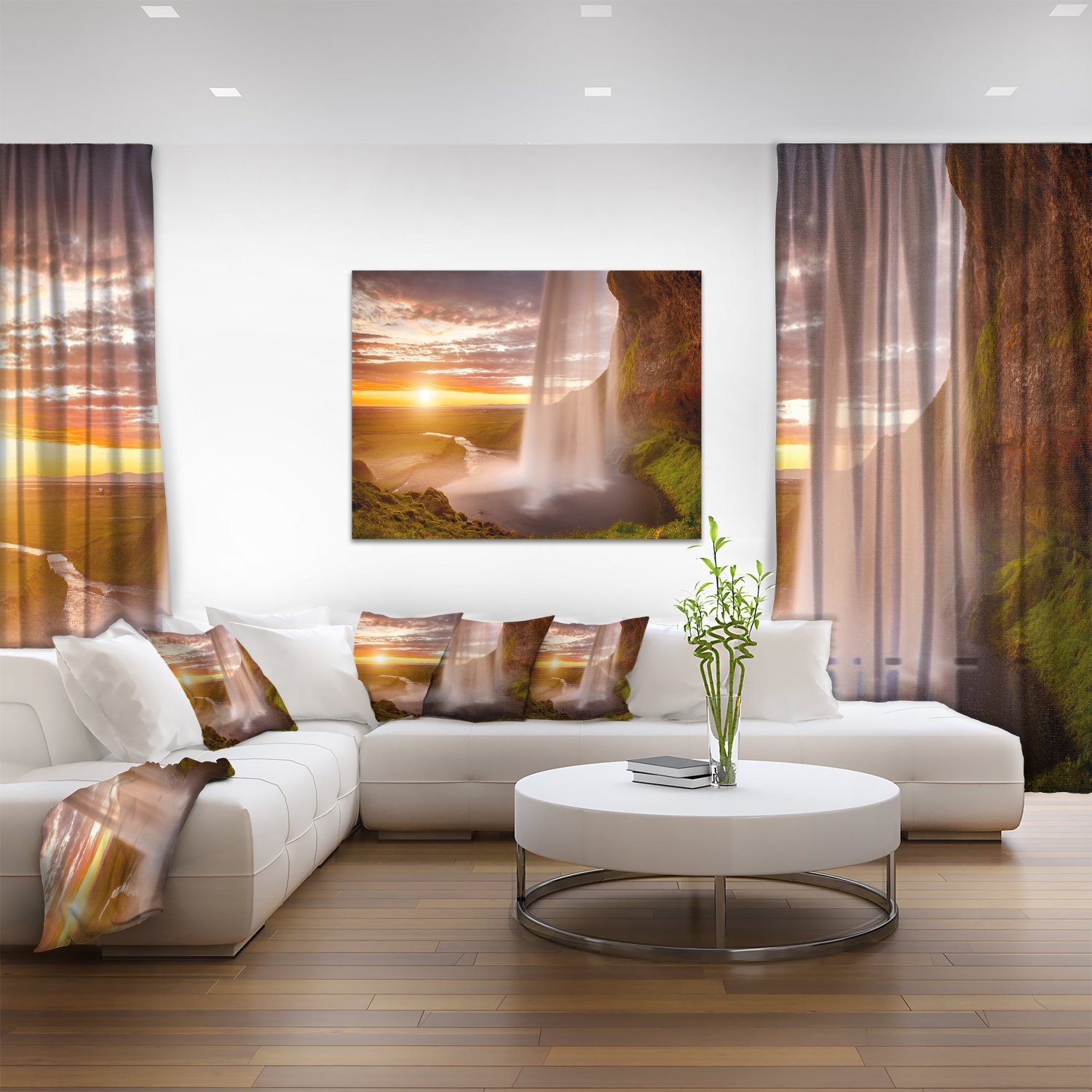 Seljalandsfoss Waterfall Sunset Landscape Canvas Print - Iceland Nature Wall Art for Living Room, Bedroom & Office Decor