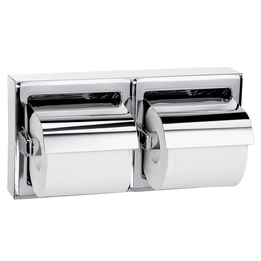 Bradley 5126-0000 Bradex Dual Roll Toilet Paper Dispenser with Hood - Surface Mounted, Bright Polish - Ideal for Restrooms, Bathrooms & Commercial Spaces