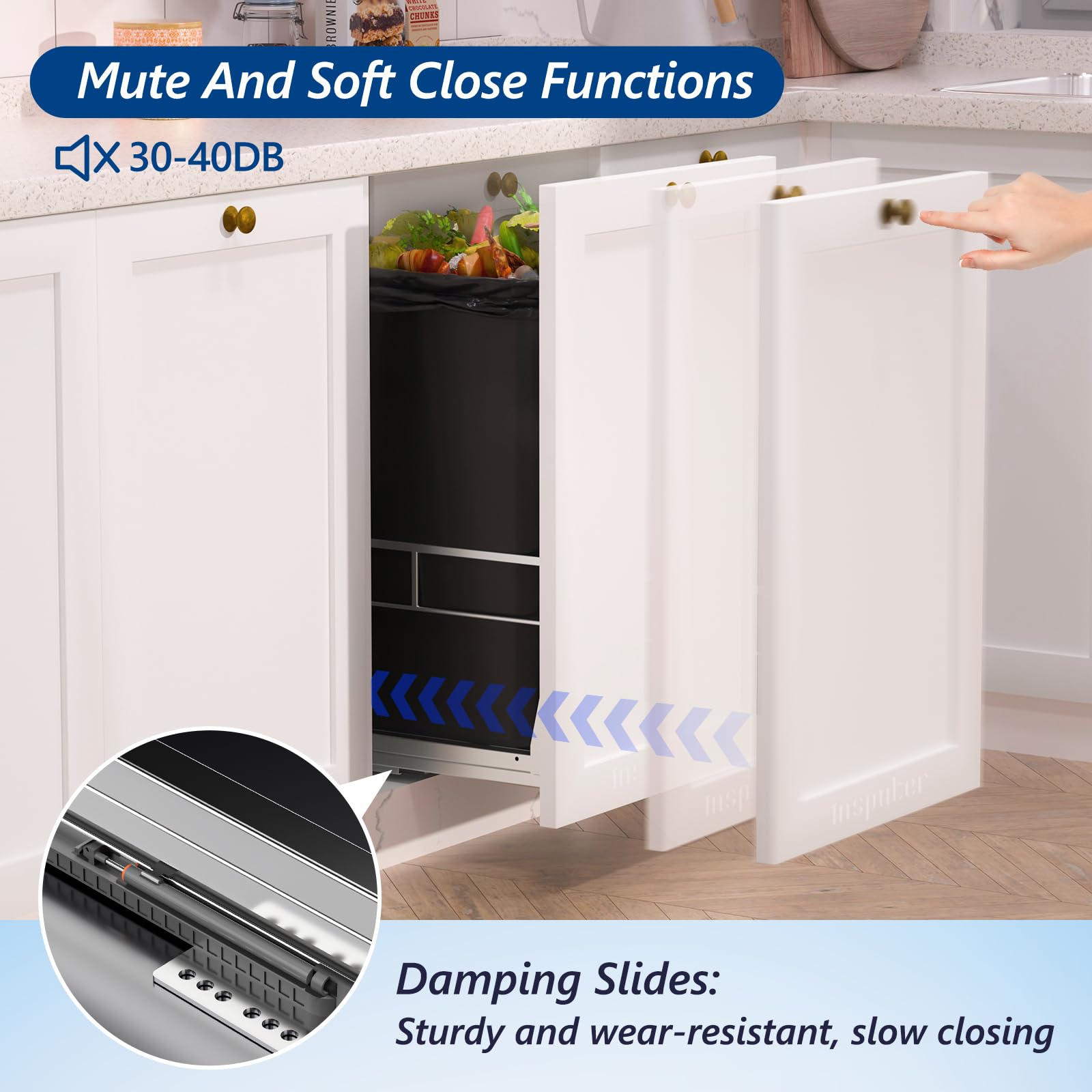 Insputer Pull Out Trash Can Under Cabinet with Soft-Close Slides - Heavy Duty Under Sink Trash Can Kit for Kitchen (Garbage Can Not Included) - Fits 12
