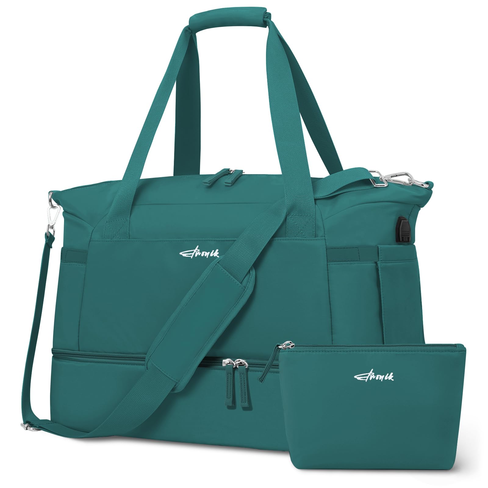 ETRONIK Women's Gym Bag with USB Charging Port - Waterproof Wet Pocket & Shoe Compartment - Durable Travel Duffel Bag for Workout, Yoga, Overnight Trips & Weekend Getaways (Malachite Green)