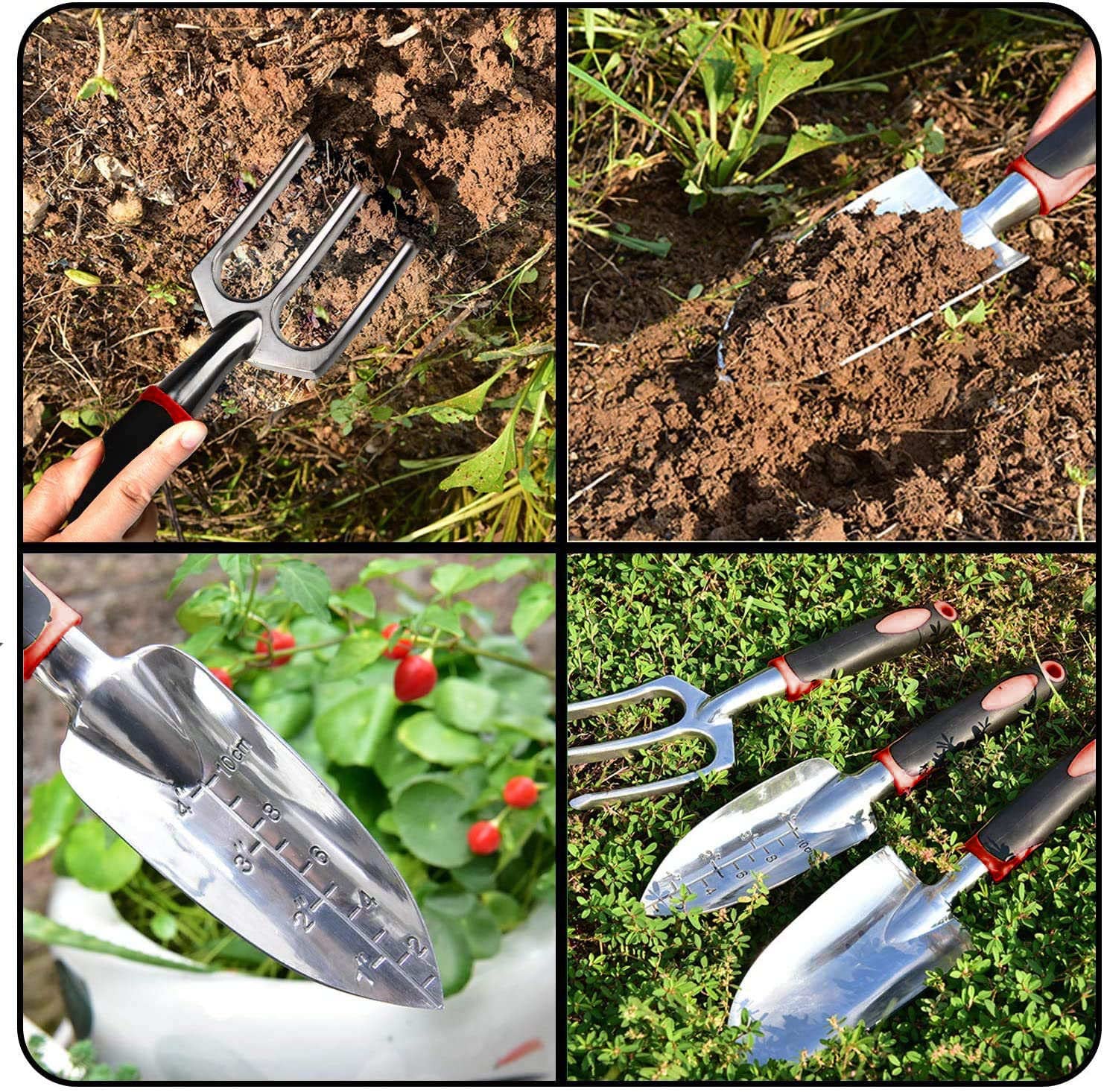 3-Piece Garden Tool Set - Aluminum Alloy Hand Trowel, Transplant Trowel & Cultivator for Digging, Planting & Weeding | Perfect for Home Gardening, Landscaping & Outdoor Planting Projects