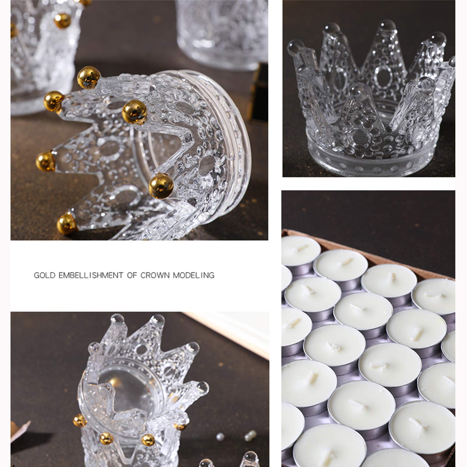 6PCS Clear Crown Votive Candle Holders - Elegant Tea Light Candlesticks & Mini Jewelry Ring Holders for Wedding Decor, Party Centerpieces, Home Tabletop Display, Royal Theme Events and Romantic Ambiance Lighting