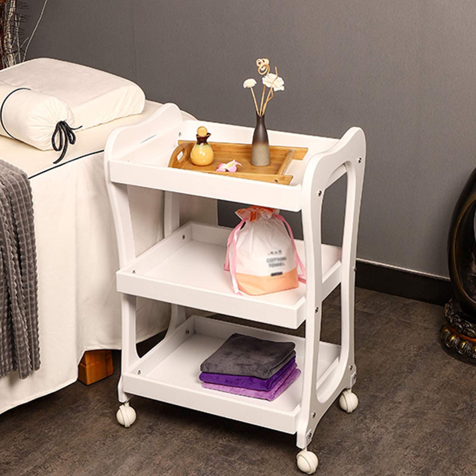 Professional Salon & Spa Rolling Trolley Cart - 3-Tier Hairdressing Tool Storage with Wheels for Beauty, Tattoo & Nail Equipment (Black/White) - Perfect for Mobile Stylists, Home Salons & Spa Treatments