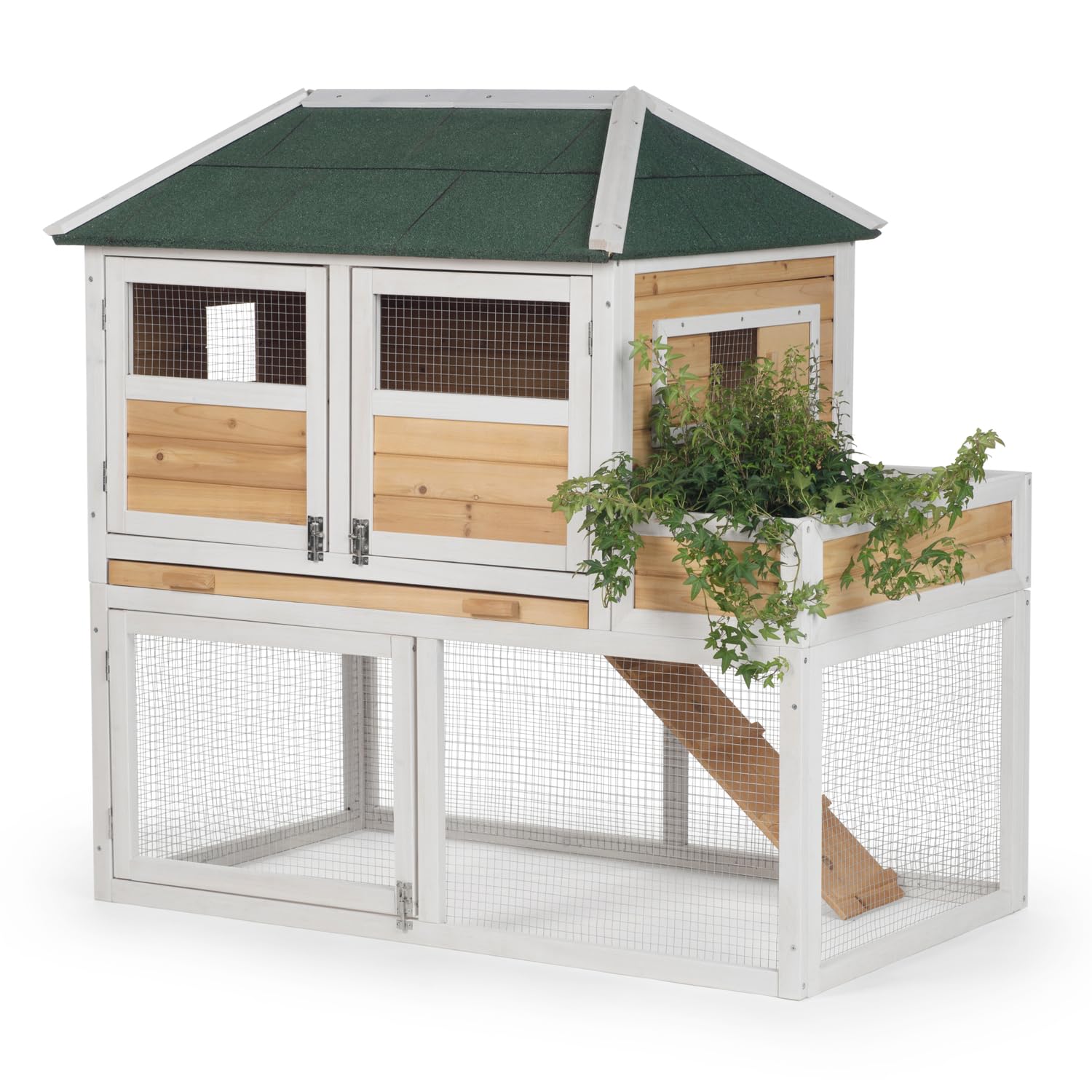 Prevue Pet Products 4701 Natural/White Chicken Coop with Herb Planter - Outdoor Poultry Housing & Garden Decor for Backyard Farms