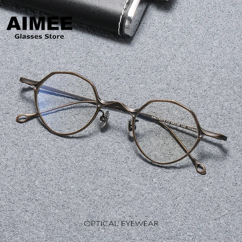 Aimee Unisex Full Rim Polygon Round Titanium Eyeglasses 5973 - Lightweight Durable Frame for Men & Women - Perfect for Reading, Work, and Everyday Fashion