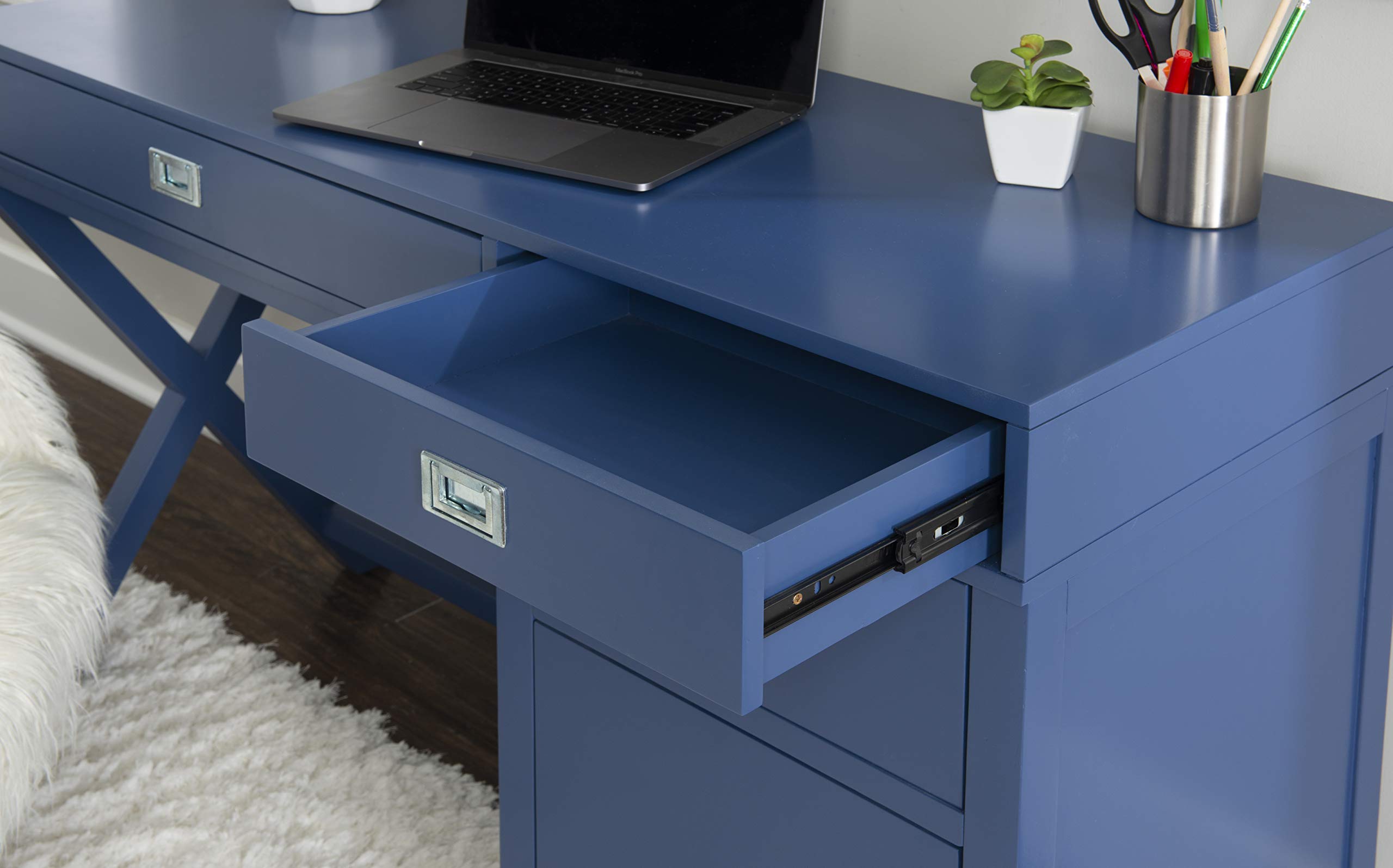 Linon Sadie Navy Blue Modern Classic Side Storage Desk - Stylish Home Office Furniture with Drawers for Organization | Perfect for Small Spaces, Dorm Rooms & Workspaces
