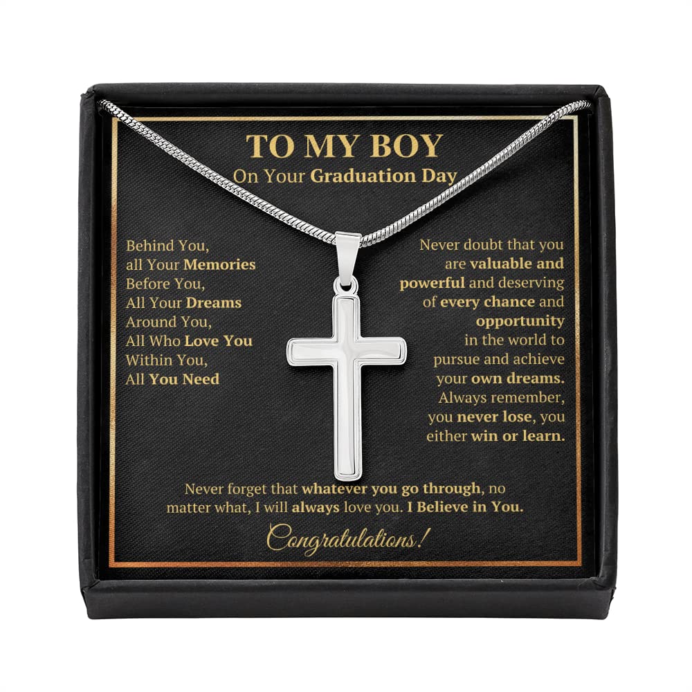 2022 Graduation Cross Necklace for Men - Inspirational Gift for Son, Grandson, Brother, Boyfriend - Includes Message Card & Gift Box - Perfect for Graduation Ceremony, Party & Special Occasions