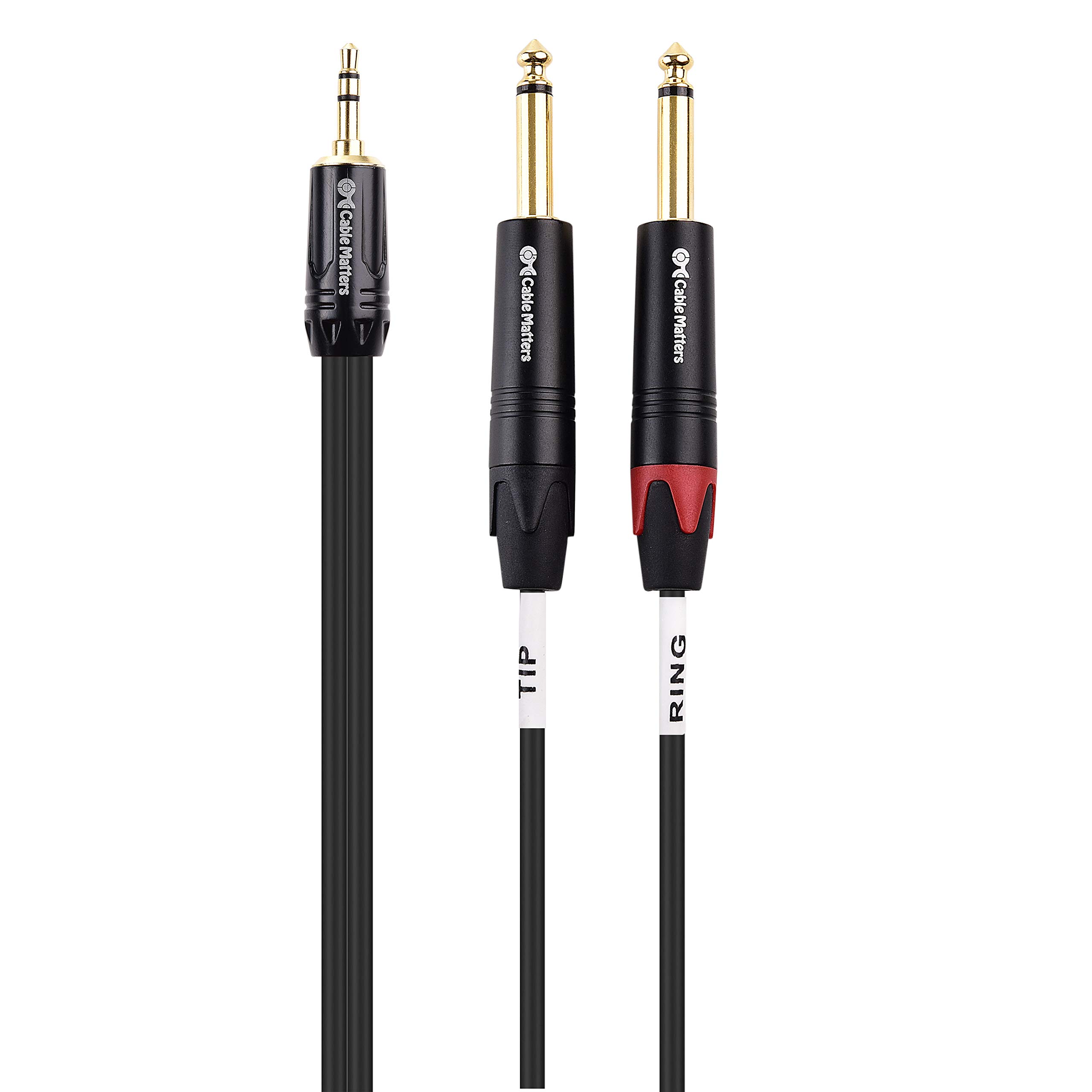 Cable Matters 3.5mm to Dual 1/4 Inch TRS to TS Stereo Breakout Cable - 6 Feet Y Splitter Audio Adapter for Guitar, Keyboard, Mixer & Studio Equipment