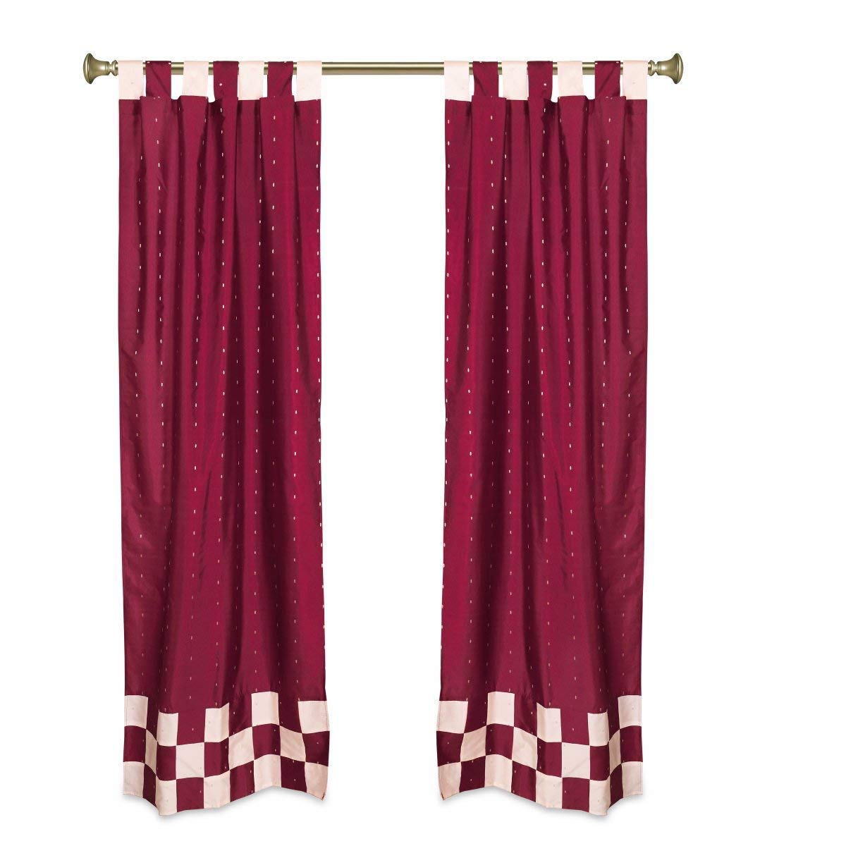 2 Pack Maroon Indian Sari Tab Top Cafe Curtains 36