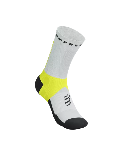 Compressport Unisex Ultra Trail Sock v2.0 - White & Yellow Running Socks for Hiking, Trail Running & Outdoor Adventures - Moisture-Wicking & Breathable Performance Socks