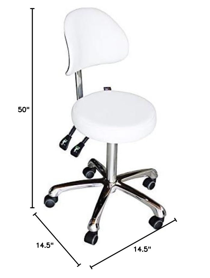 SKINACT Gold Series Adjustable Esthetician Medical Dental Office Stool - Ergonomic Rolling Chair with Back Support for Spa, Clinic & Salon (White) | Perfect for Facial Treatments, Massage Therapy & Patient Consultations