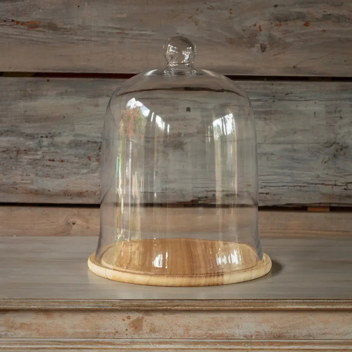 Glass Cloche with Wooden Base Set - Display Dome for Wedding Centerpieces, Cake Stand, Terrarium, and Home Decor