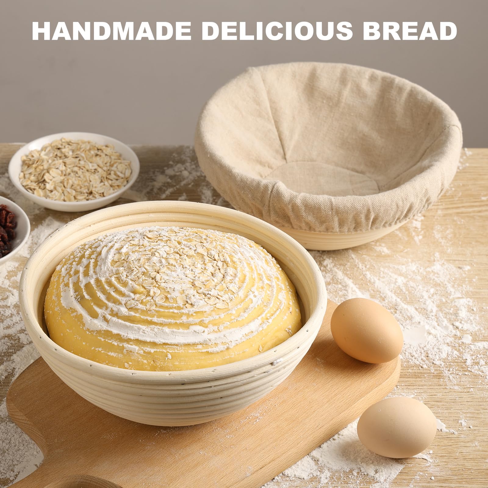2-Pack 8 Inch Round Bread Proofing Baskets with Liners - Perfect for Sourdough, Artisan Bread Baking at Home - Ideal for Professional Bakers & Bread Making Enthusiasts (Use for Homemade Bread, Pizza Dough & Pastry Rising)