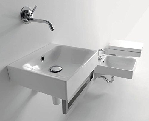 Kerasan Cento Wall Mounted or Vessel Bathroom Sink - Modern Ceramic Basin for Powder Room, Guest Bath & Small Space Installation