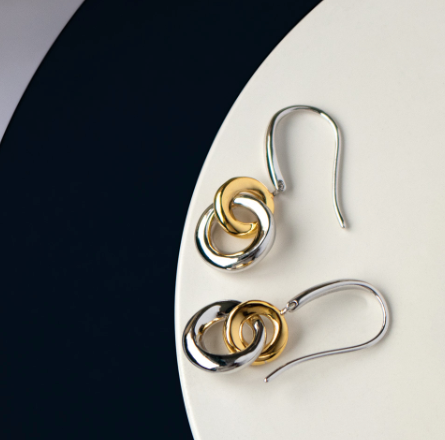 Cirque Link Gold Drop Earrings for Women - 14K Gold Plated Dangle Earrings, Elegant Hoop Earrings for Party, Wedding & Everyday Wear