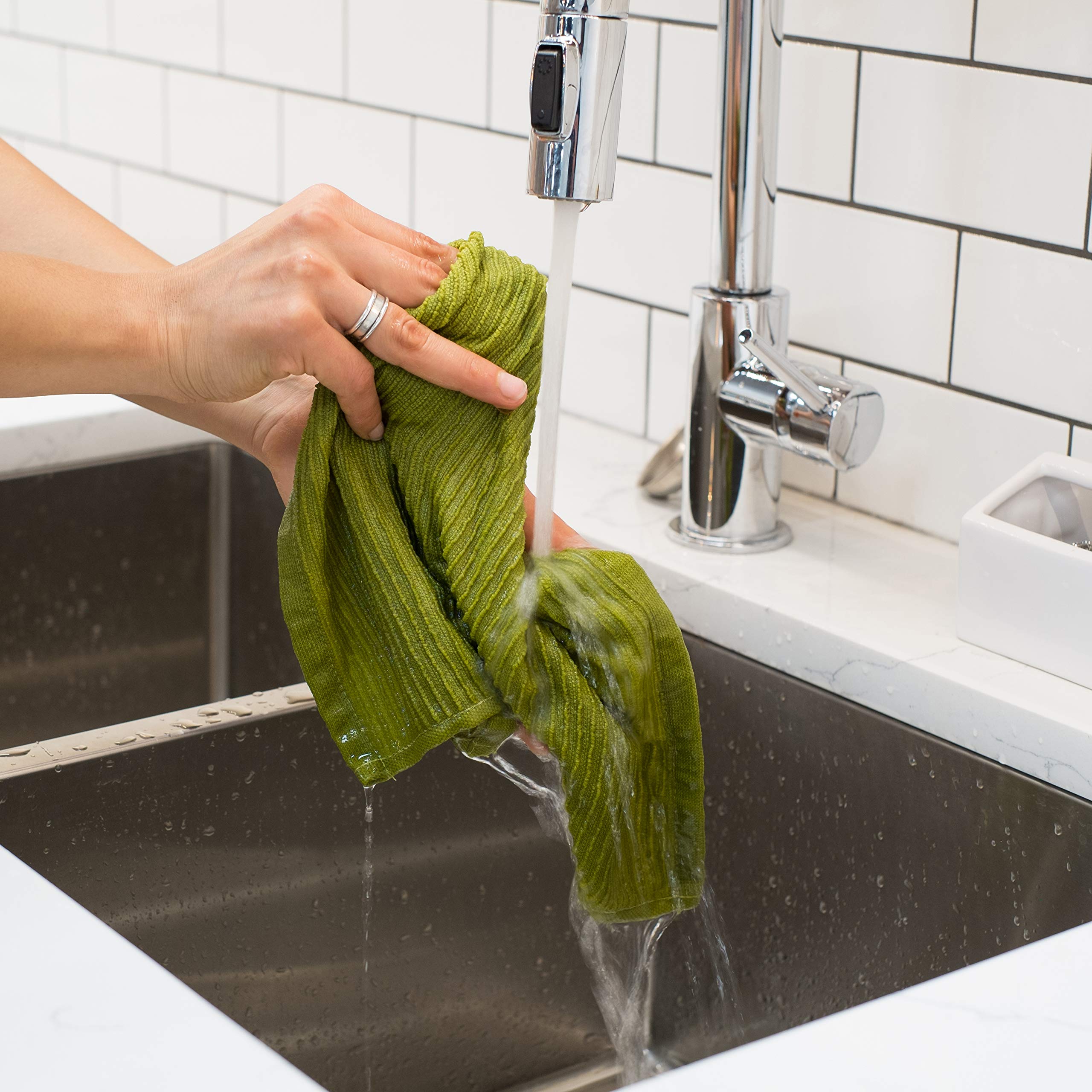 Now Designs Ripple Kitchen Dishcloth Set of 4 - Absorbent & Reusable Cactus Green Dish Towels for Washing Dishes, Cleaning Countertops & Kitchen Use