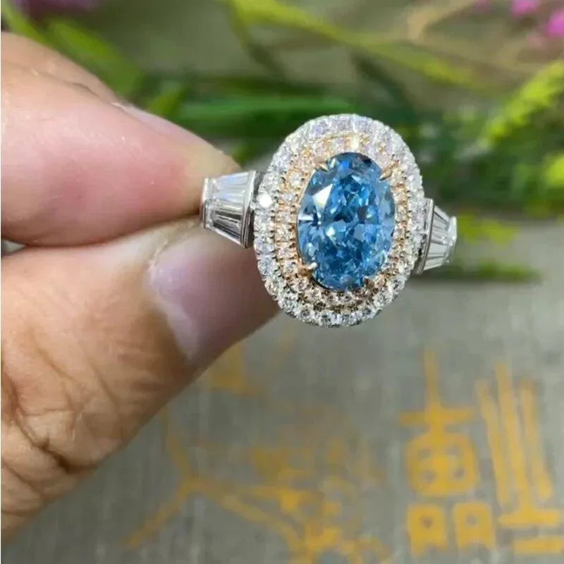 IGI Certified 14k Gold 2.6CT D Fancy Intense Greenish Blue CVD Lab Grown Diamond Engagement Ring for Women - Perfect for Proposals, Anniversaries & Special Occasions
