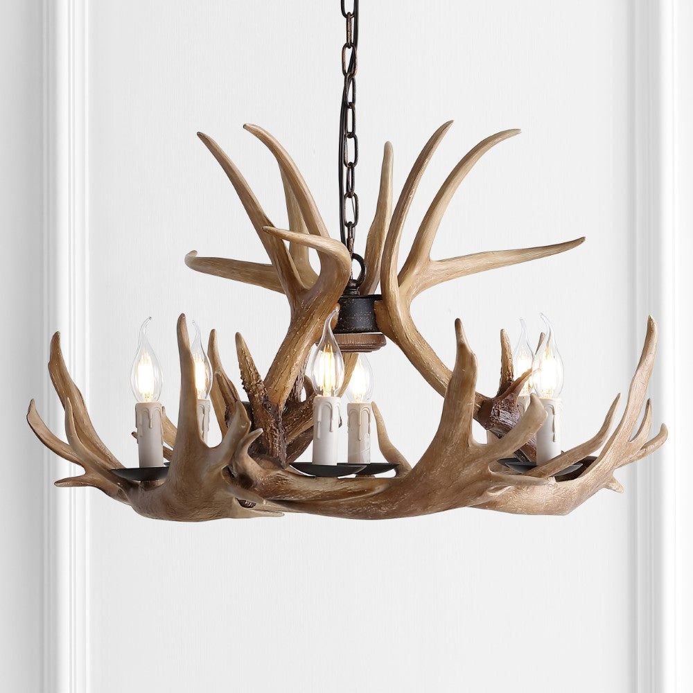 Rudolph Adjustable Resin Antler LED Chandelier - Modern Rustic Lighting Fixture for Home, Cabin, or Lodge Decor - Perfect for Living Room, Bedroom, or Entryway